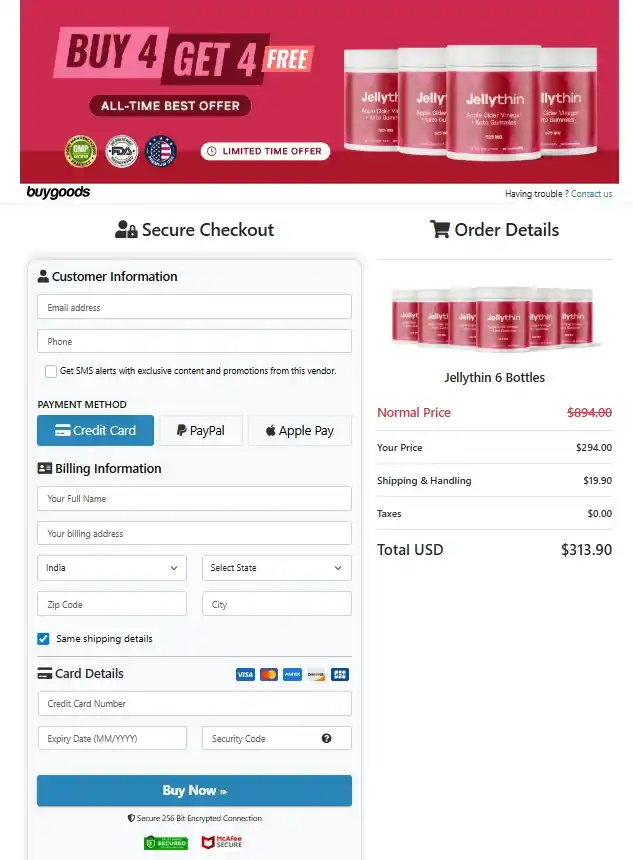 JellyThin Order Page